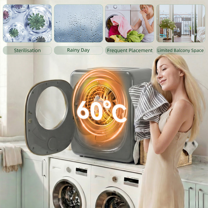4kg Vented Tumble Dryer with 5 Drying Mode, 800W Compact Freestanding 