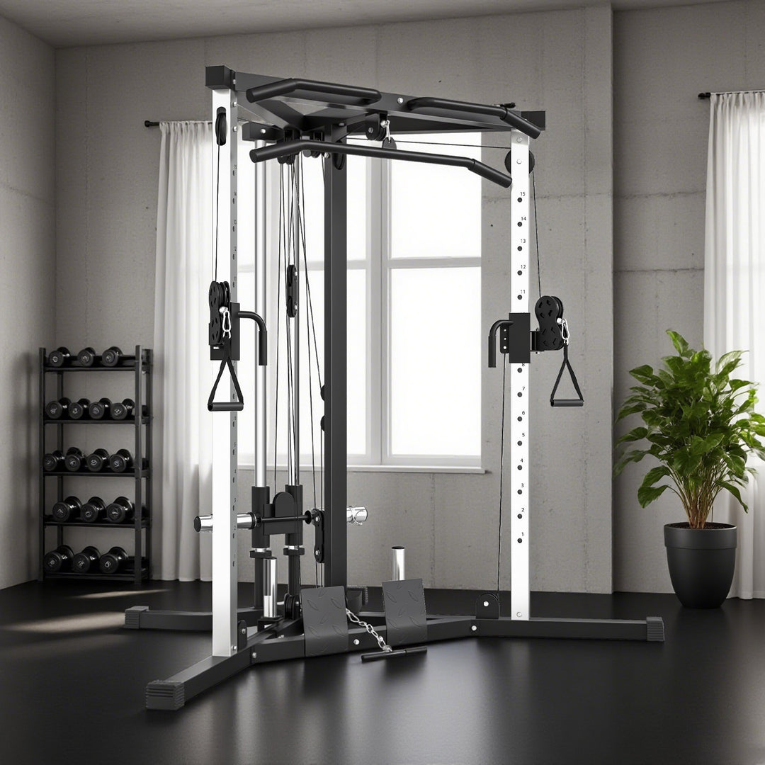SPORTNOW Home Gym Machine, Multifunctional Gym Equipment with High and Low Pulleys, Pull Up Bar, 15-Position Adjustable Strength Training Workout Station for Full Body Fitness