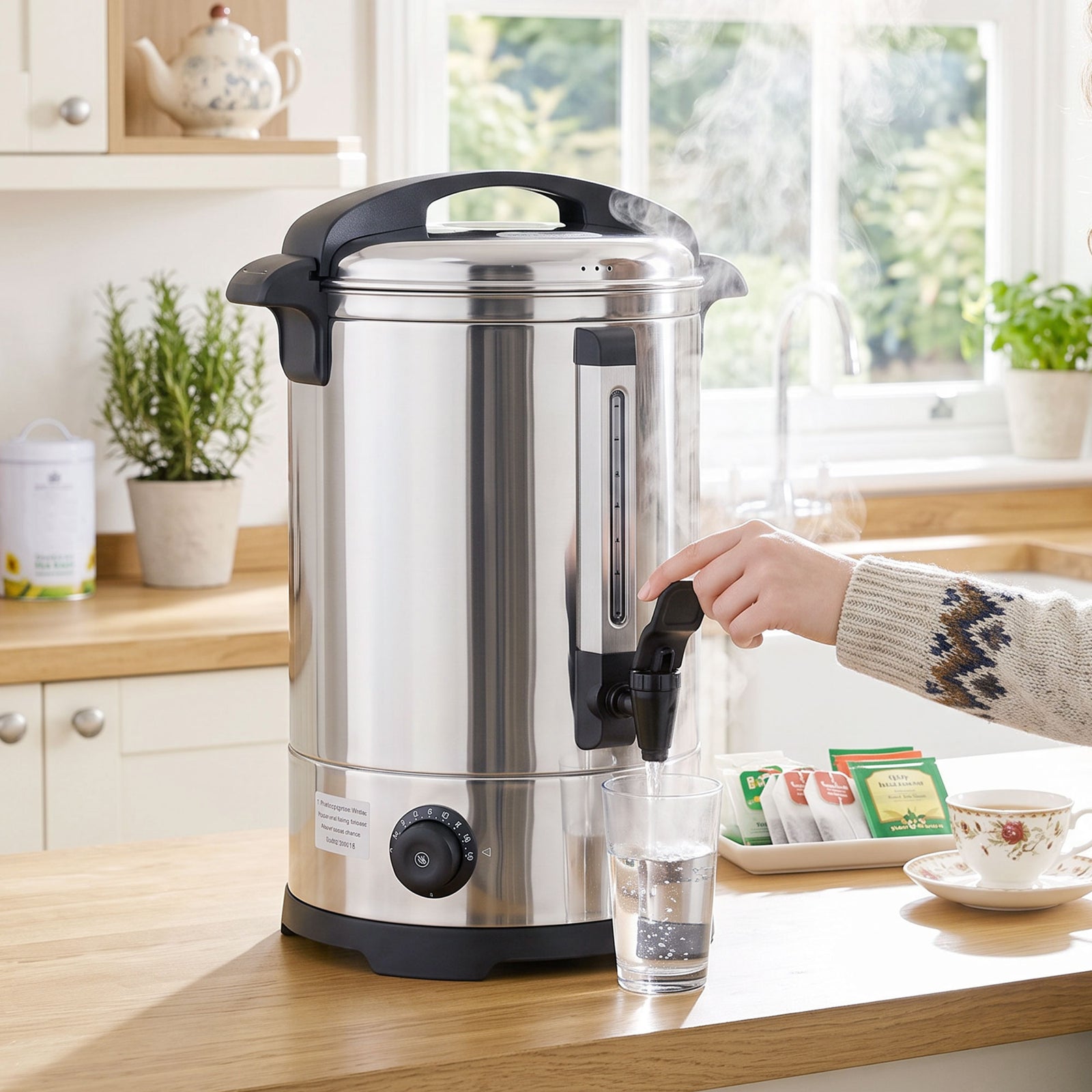6.5L Catering Urn, 1500W Stainless Steel Hot Water Boiler Dispenser wi