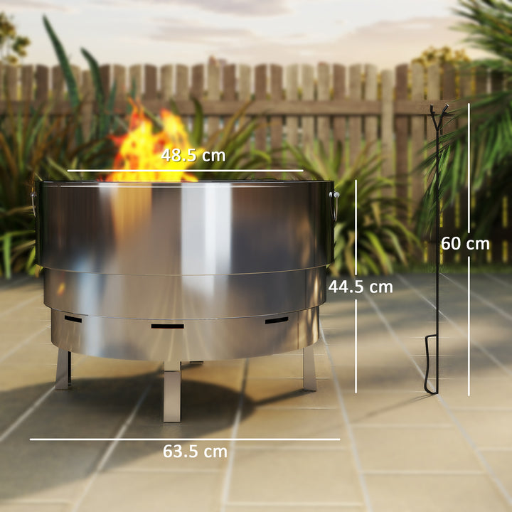 Stainless Steel Wood-burning Fire Pit with Fire Poker - Silver