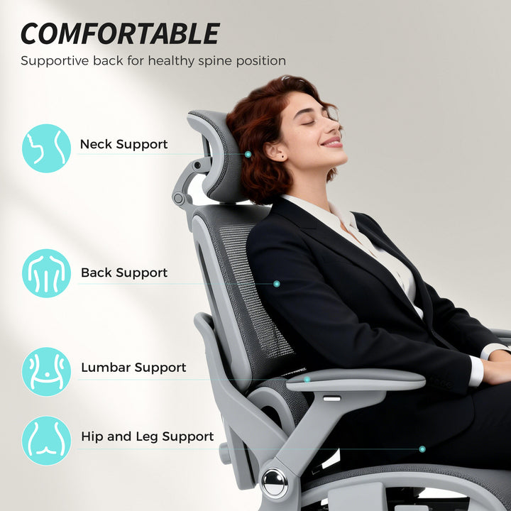 Ergonomic Office Chair, High Back Mesh Desk Chair, Grey
