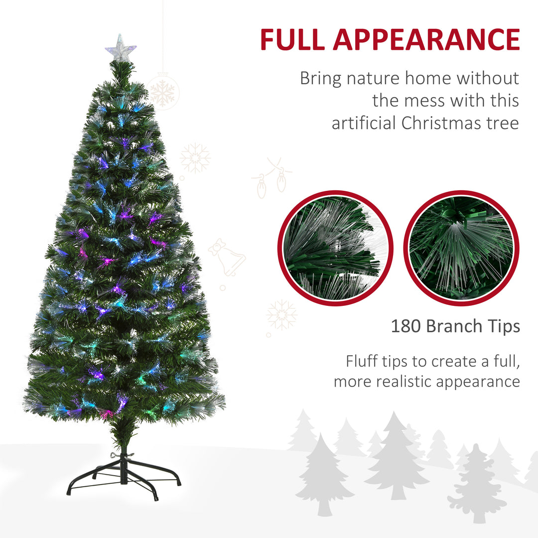 MCL 5FT Multicoloured Artificial Christmas Tree w/ Fibre Optic Lights Pre-Lit Modes Metal Stand Star Holder Home Seasonal Decoration