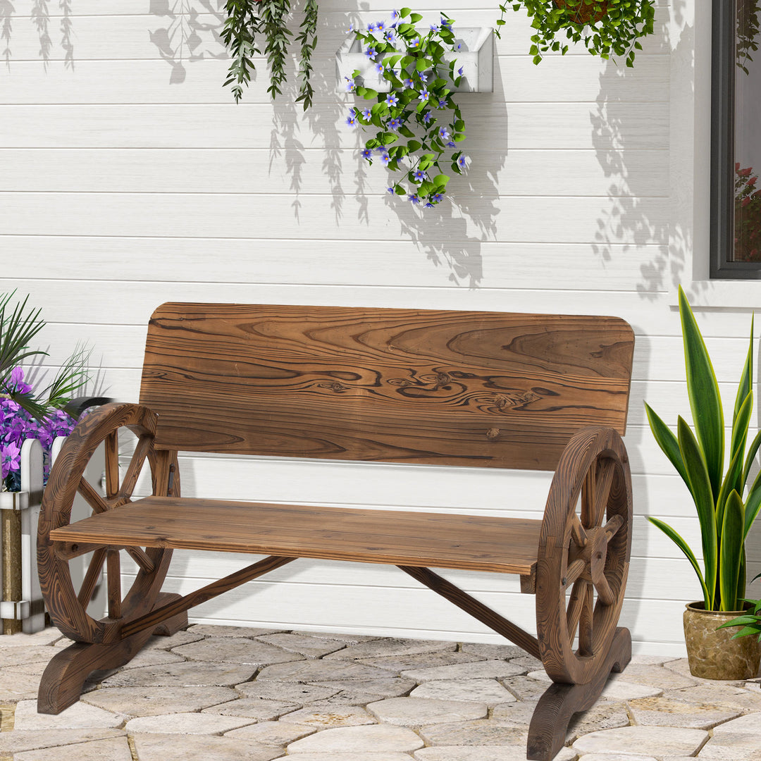 MCL Fir Wood 2-Seater Outdoor Garden Wagon Wheel Bench