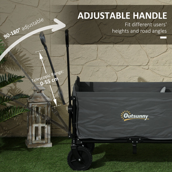 120L Festival Trolley on Wheels, Folding & Compact Camping Trolley Cart with Adjustable Handle for Garden, Beach, Fishing, Grey