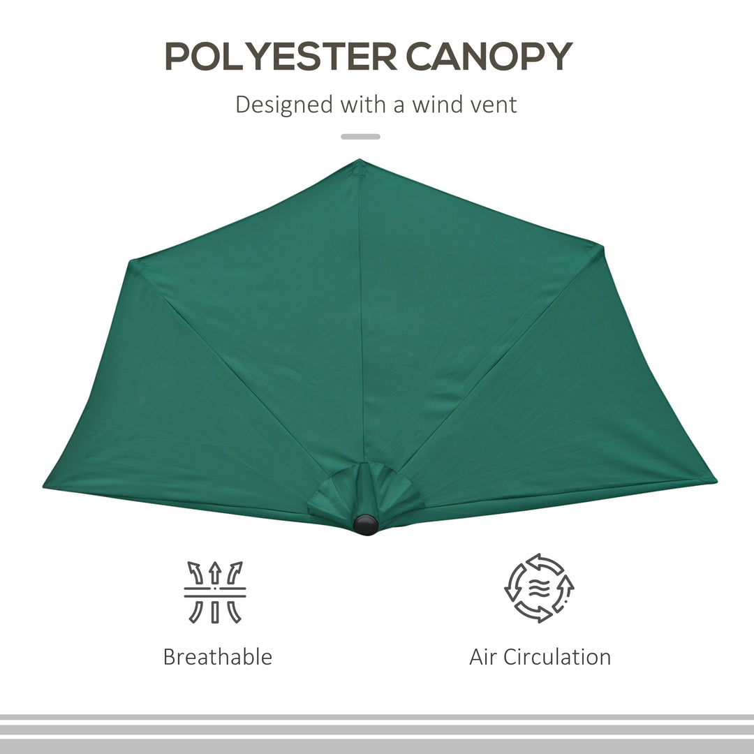 2.7m Garden Half Parasol, Outdoor Balcony Umbrella with 5 Steel Ribs, Patio Sun Shade, Green