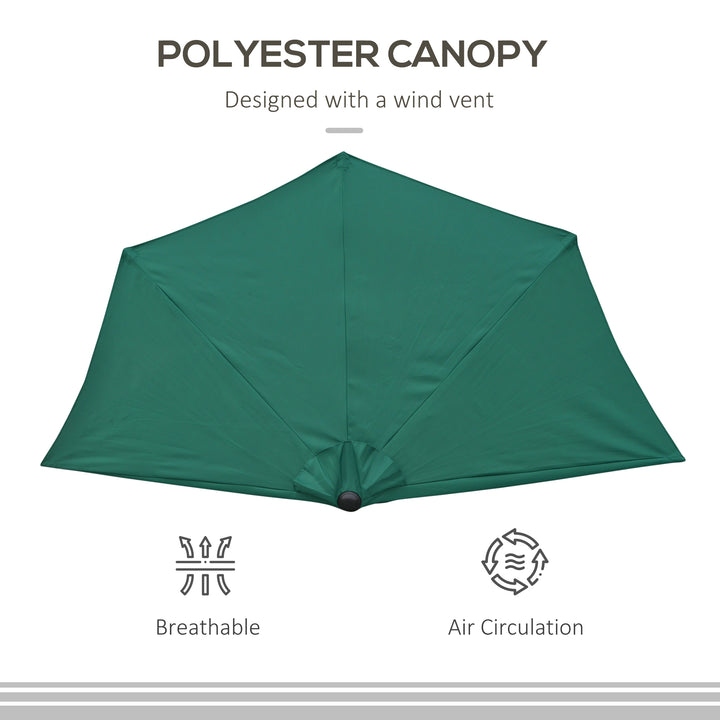 2.7m Garden Half Parasol, Outdoor Balcony Umbrella with 5 Steel Ribs, Patio Sun Shade, Green