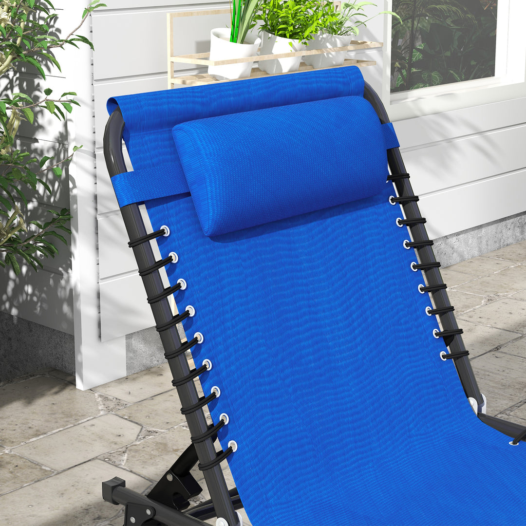 Set of Two Folding Sun Loungers, with Four-Position Backs - Blue