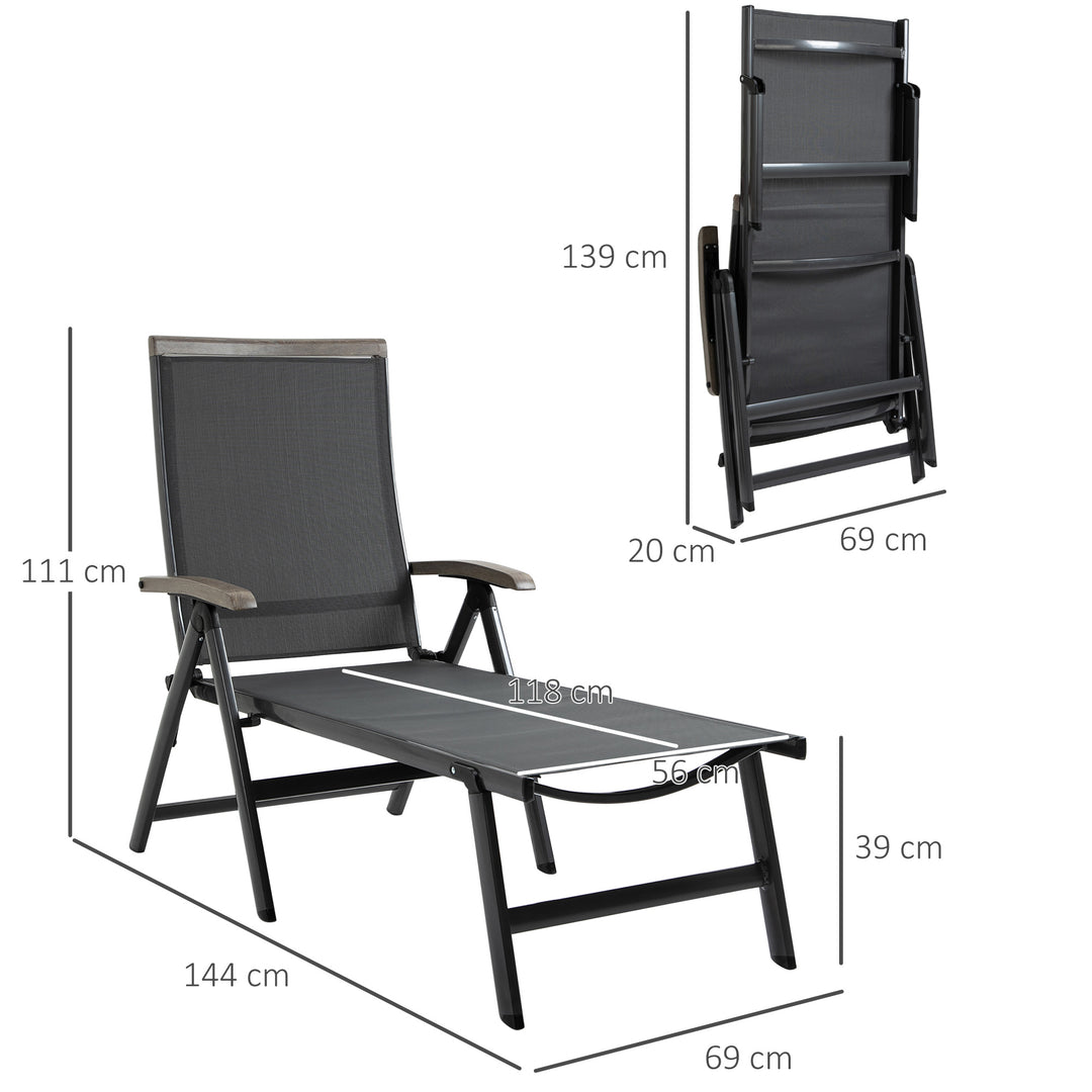 MCL Outdoor Folding Sun Lounger, 5-Position Adjustable Chaise Lounge Chair with Aluminium Frame for Patio, Pool and Garden, Grey