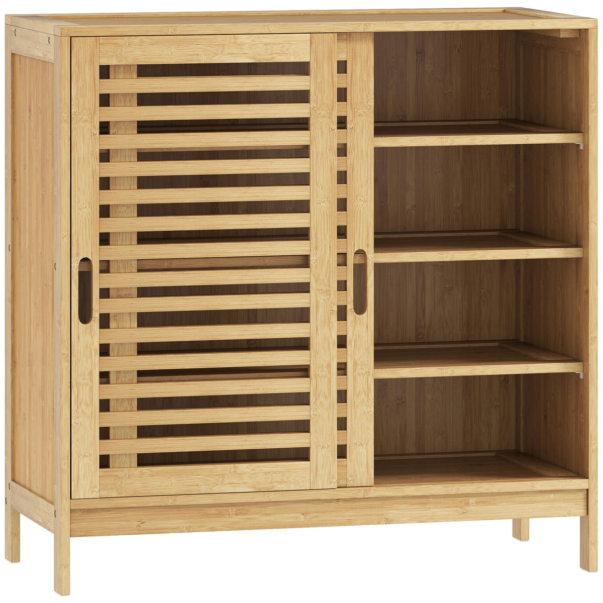Bamboo Shoe Cabinet with 2 Sliding Slat Doors, 16Pairs, Adjustable