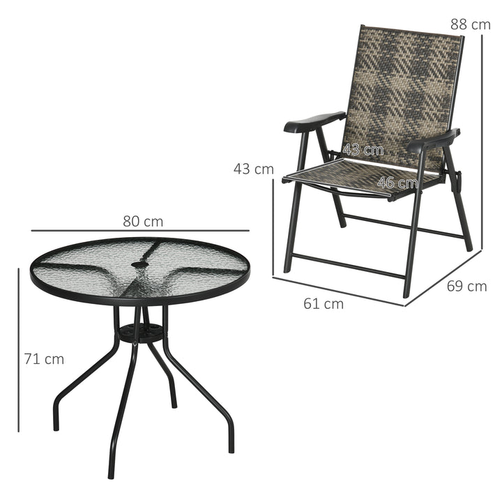 4 Seater Rattan Dining Set, Rattan Garden Furniture Set with Parasol Hole, Outdoor Dining Table and Chairs with 4 Armchairs, Round Glass Top Table for Patio, Balcony, Mixed Grey