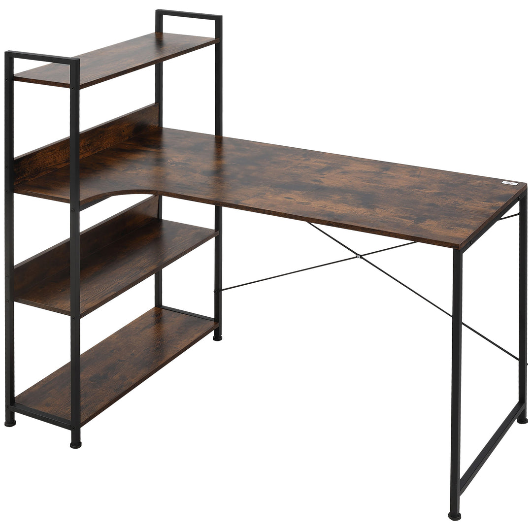 Office Desk with Storage Shelves, 120 CM Computer Desk, Industrial Study Table with Metal Frame for Home Office Small Space, Rustic Brown