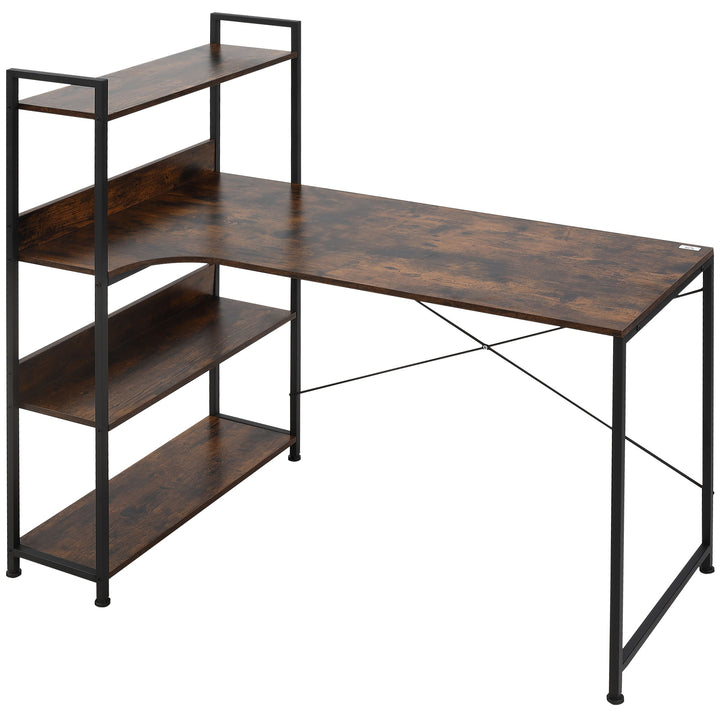Office Desk with Storage Shelves, 120 CM Computer Desk, Industrial Study Table with Metal Frame for Home Office Small Space, Rustic Brown