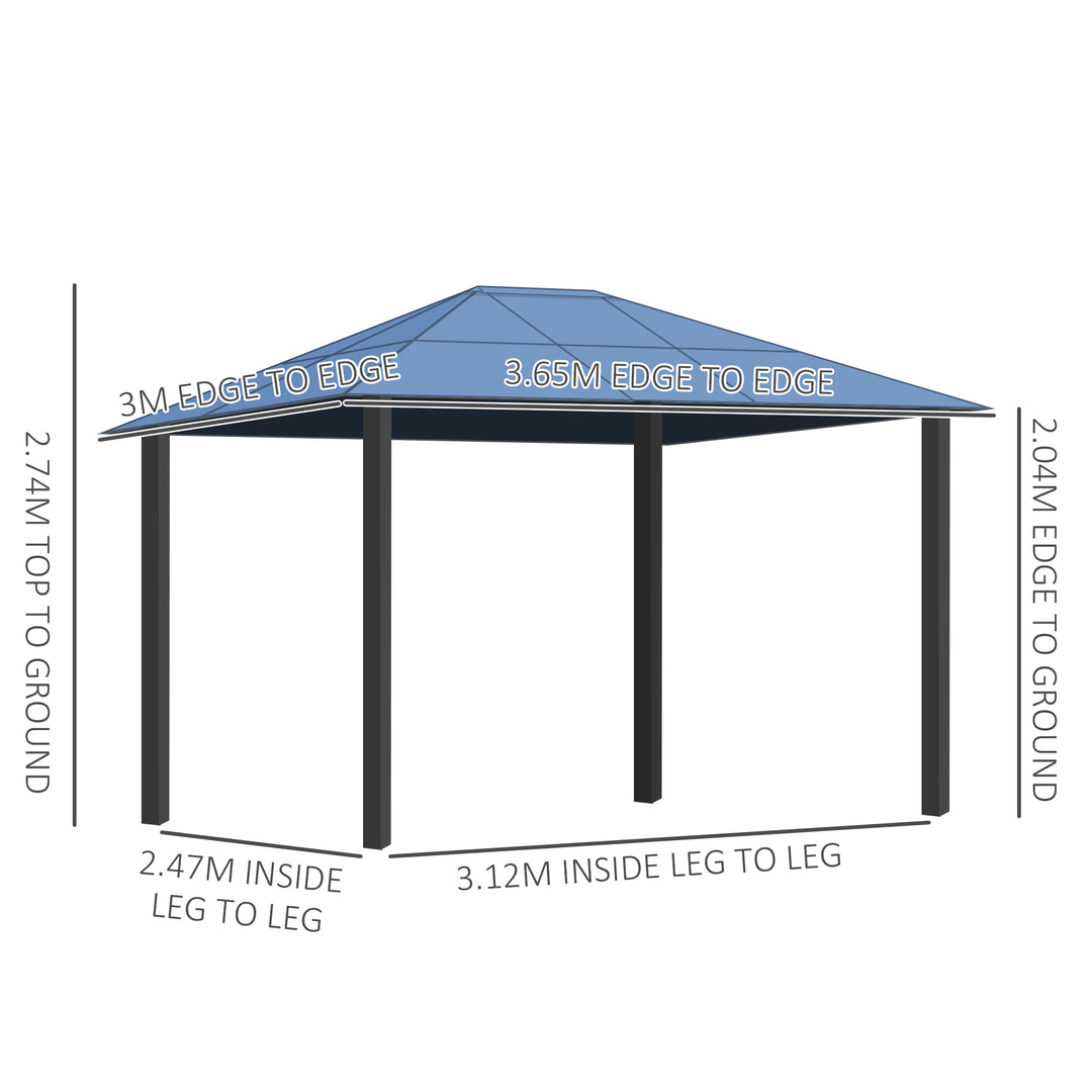 3 x 3.6m Hardtop Gazebo Canopy with Polycarbonate Roof Garden Pavilion with Removable Curtains and Steel Frame, Brown