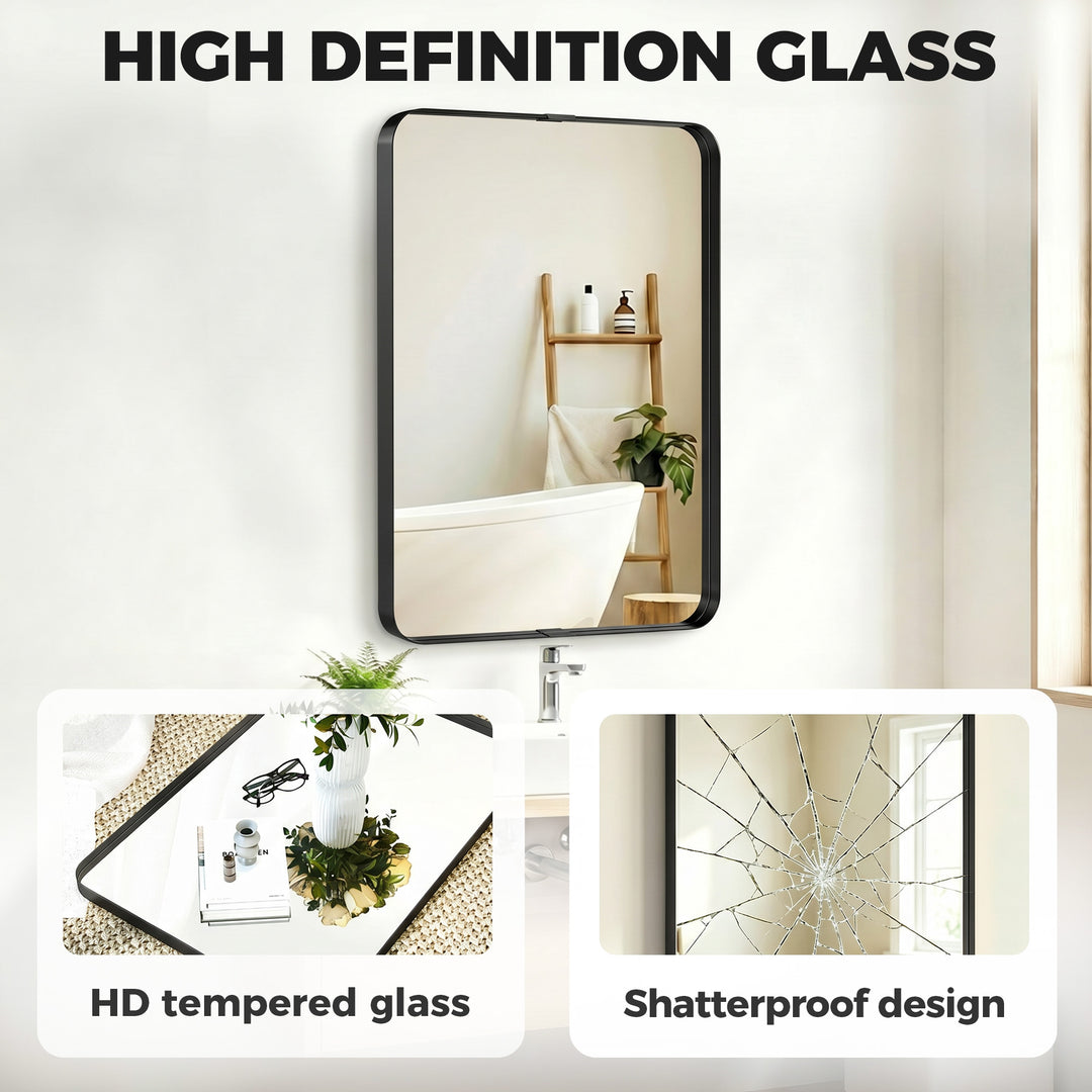 Rectangular Wall Mirror, 90 x 60 cm Wall Mounted Bathroom Mirror with 