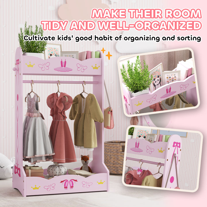 AIYAPLAY Kids Clothes Rail with Two Shelves, for 3-8 Years, Pink