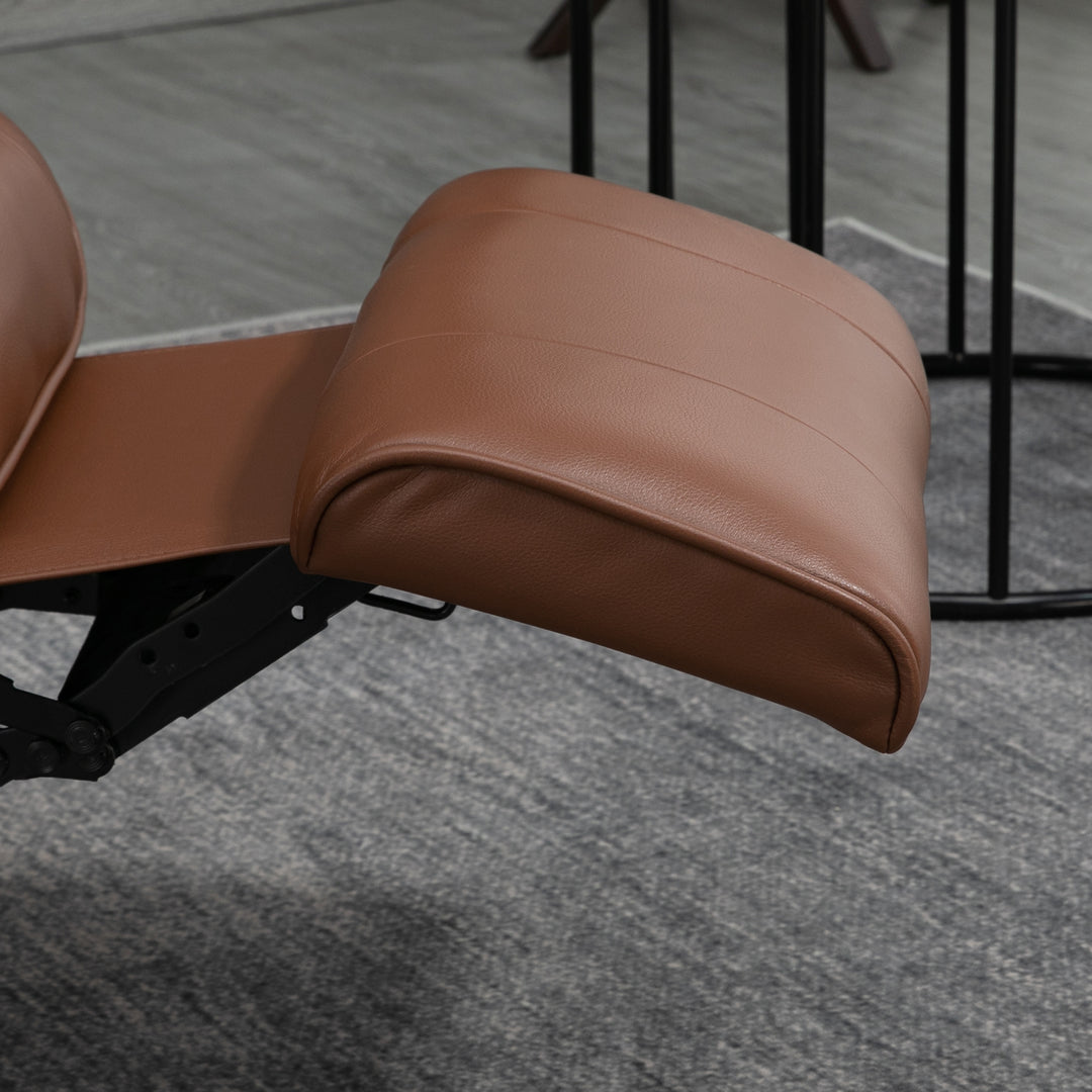 Faux Leather Armchair, with 145° Reclining Back and Footrest - Brown