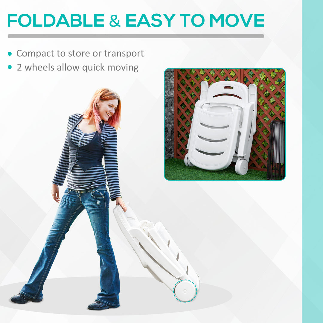 MCL Outdoor Folding Sun Lounger Recliner on Wheels w/ 5-Position Backrest, White