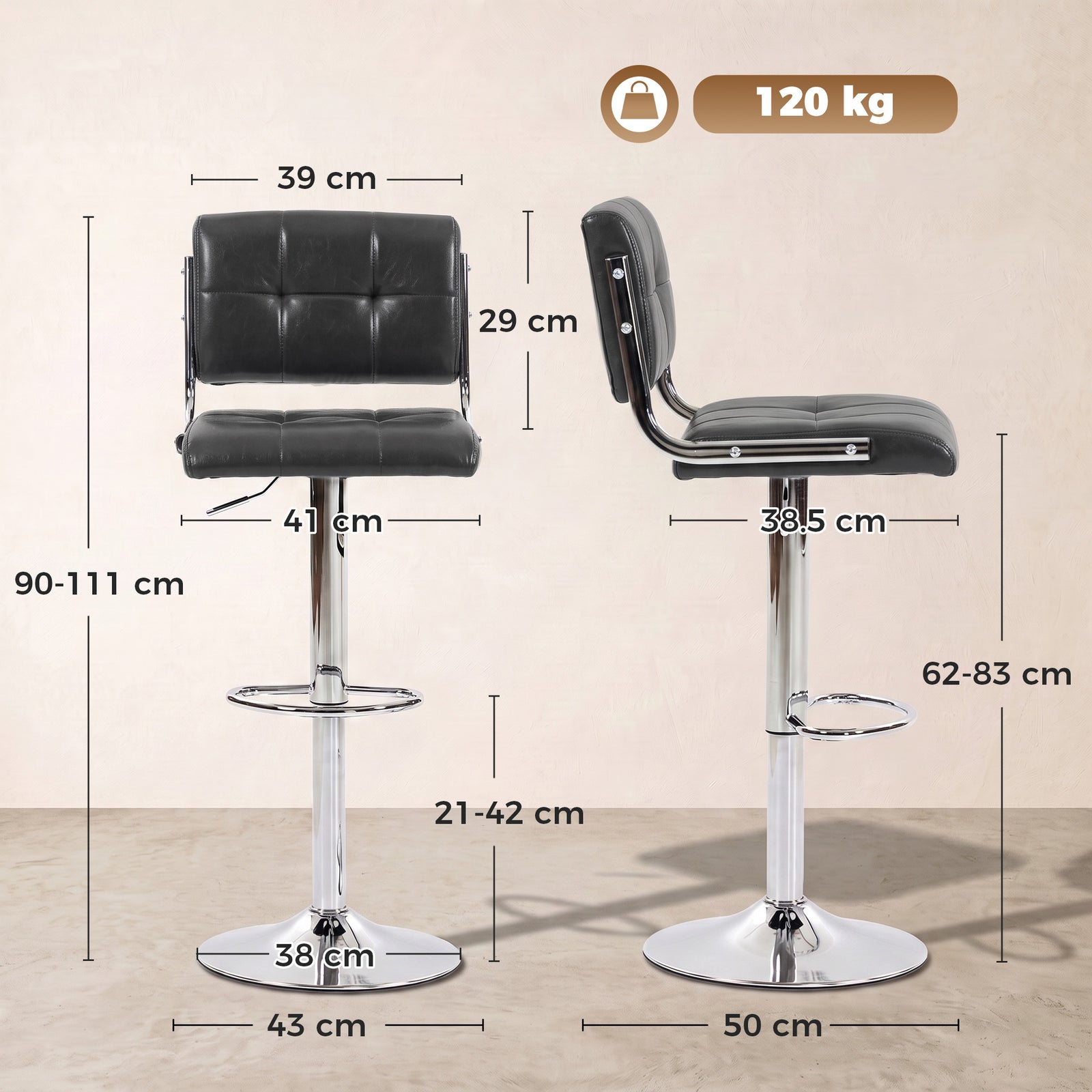 Bar Stools Modern PU Leather Adjustable Breakfast Bar Stools Backrest 