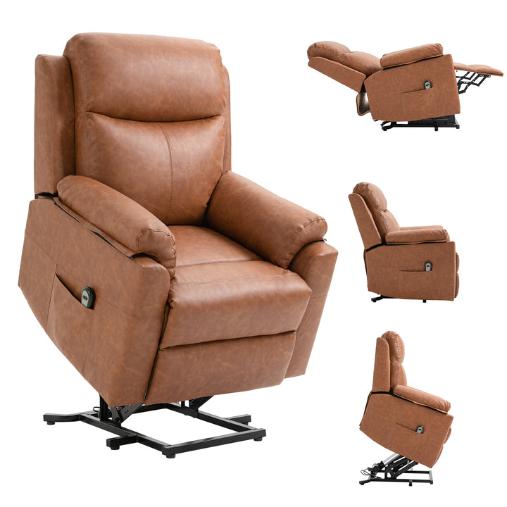 HOMCOM Electric Riser Recliner Chair, Power Lift Armchair for the Elderly with Faux Leather, Remote Control, and Storage Pocket, Brown