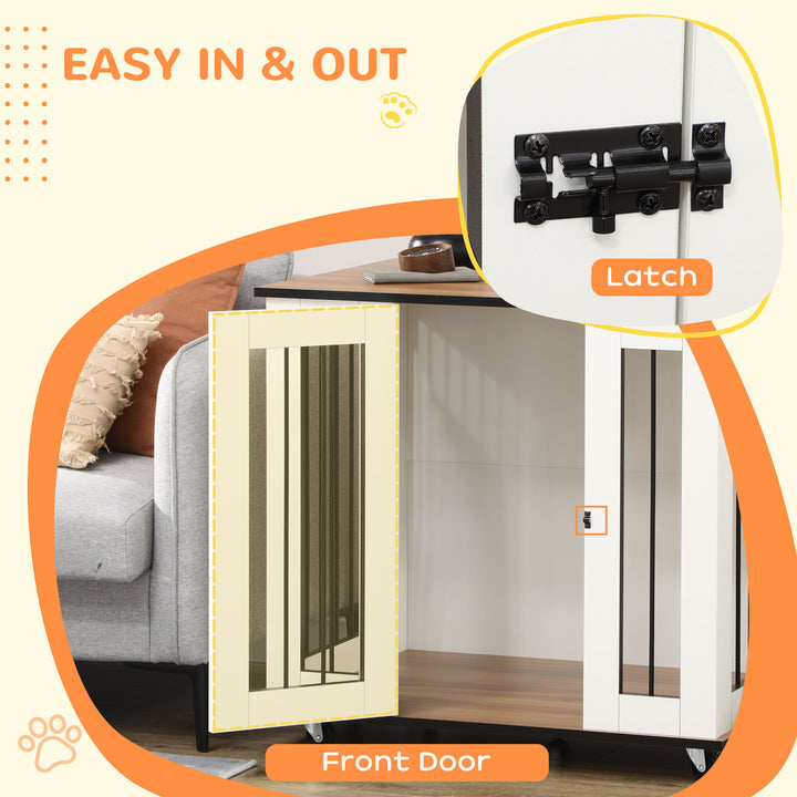 Dog Crate Furniture, Dog Cage End Table, with Wheels, for Medium Dogs, 80 x 60 x 76.5cm - White