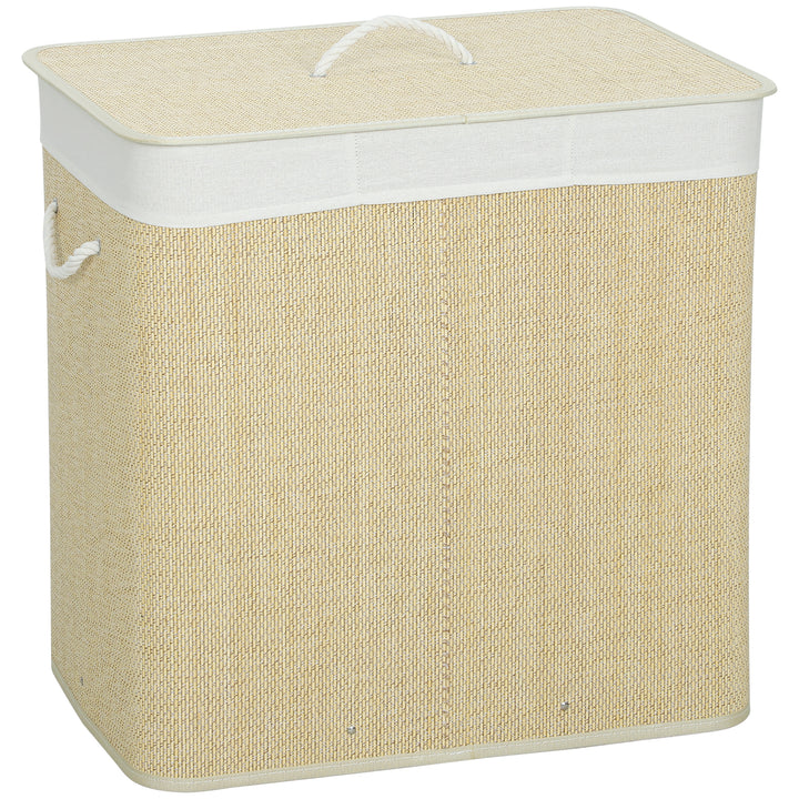 3 Section Laundry Basket with Lid, 144L Bamboo Laundry Hamper with Han