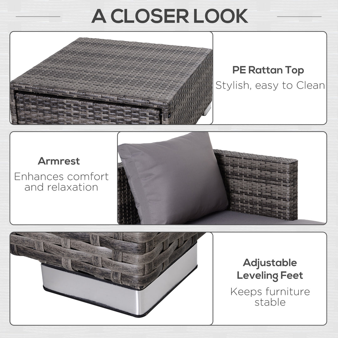 MCL 3PC Rattan Garden Furniture Storage Sofa Set 4 Seater Wicker Coffee Table Conservatory Sun Lounger Reclining Set Outdoor Weave with Cushion Grey