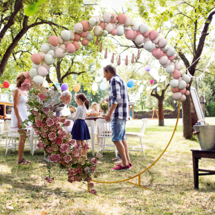 222cm Gold Tone Backdrop Stand, Round Metal Wedding Arch for Birthday 