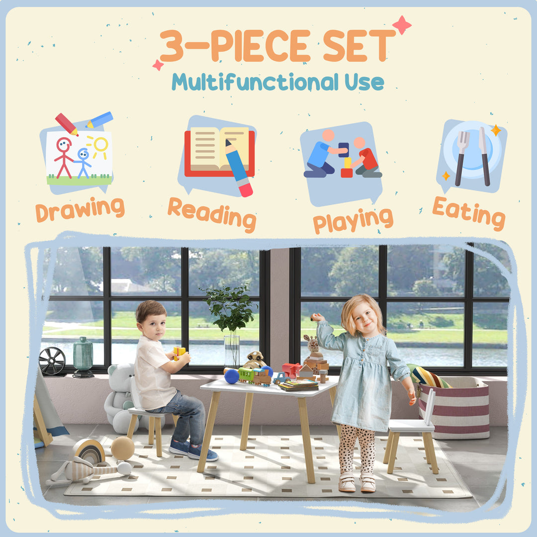 3 Pcs Toddler Table and Chair Set, Kids Desk and 2 Chairs Set w/ Bunny