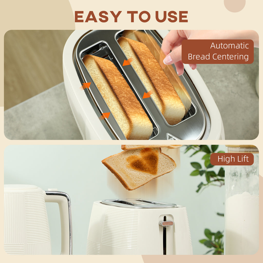 Kettle and Toaster Set, 1.7L 3000W Fast Boil Kettle & 2 Slice Toaster Kitchen Set with 7 Level Browning Controls, Defrost, Reheat, Boil-dry Protection, Cream White
