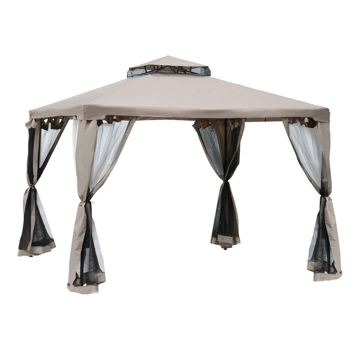 MCL Outdoor Gazebo, 2-tier Roof W/Netting, 295L x 295W x 263Hcm-Taupe
