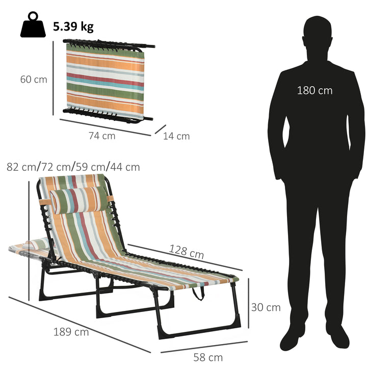 Folding Sun Lounger Beach Chaise Chair Garden Reclining Cot Camping Recliner with 4 Position Adjustable Multicolored