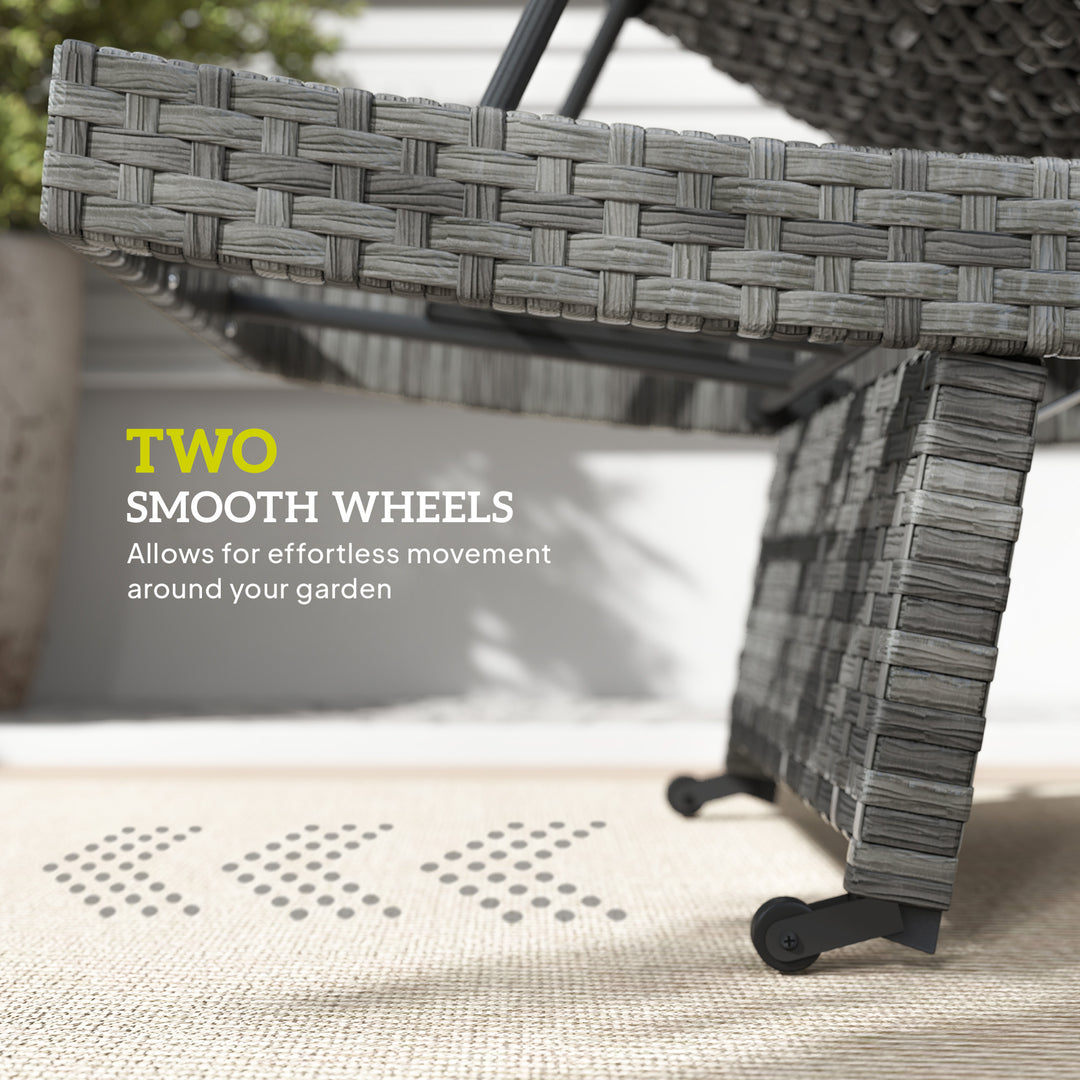 Outdoor PE Rattan Sun Lounger, Folding Wicker Garden Lounger Recliner with 4-Level Adjustable Backrest, Rolling Sunbed Lounge Chair with Wheels, Non-Slip Legs for Balcony, Beach, Mixed-grey