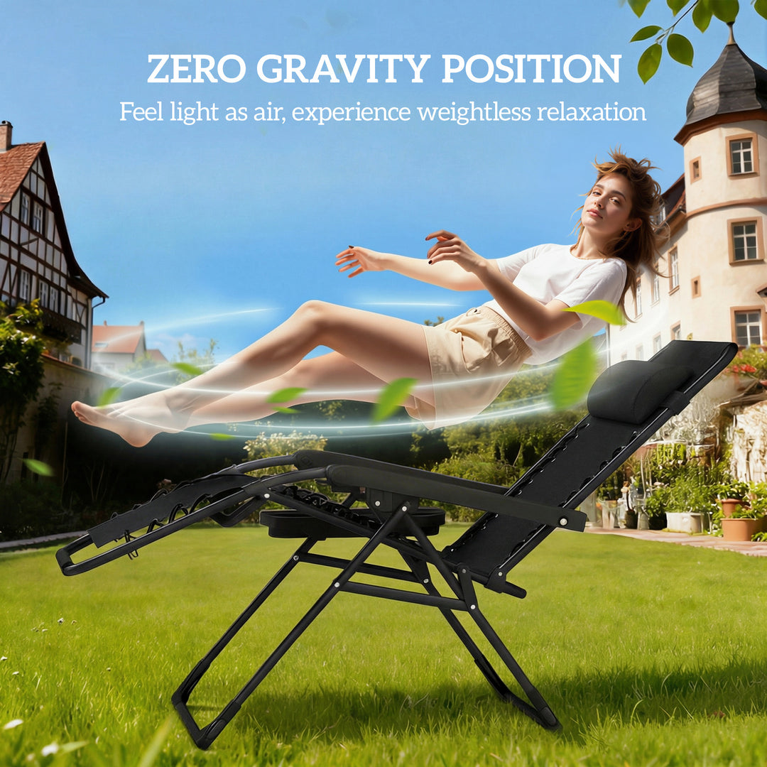 Zero Gravity Chairs Set of 2, Folding Sunloungers Reclining Garden Cha
