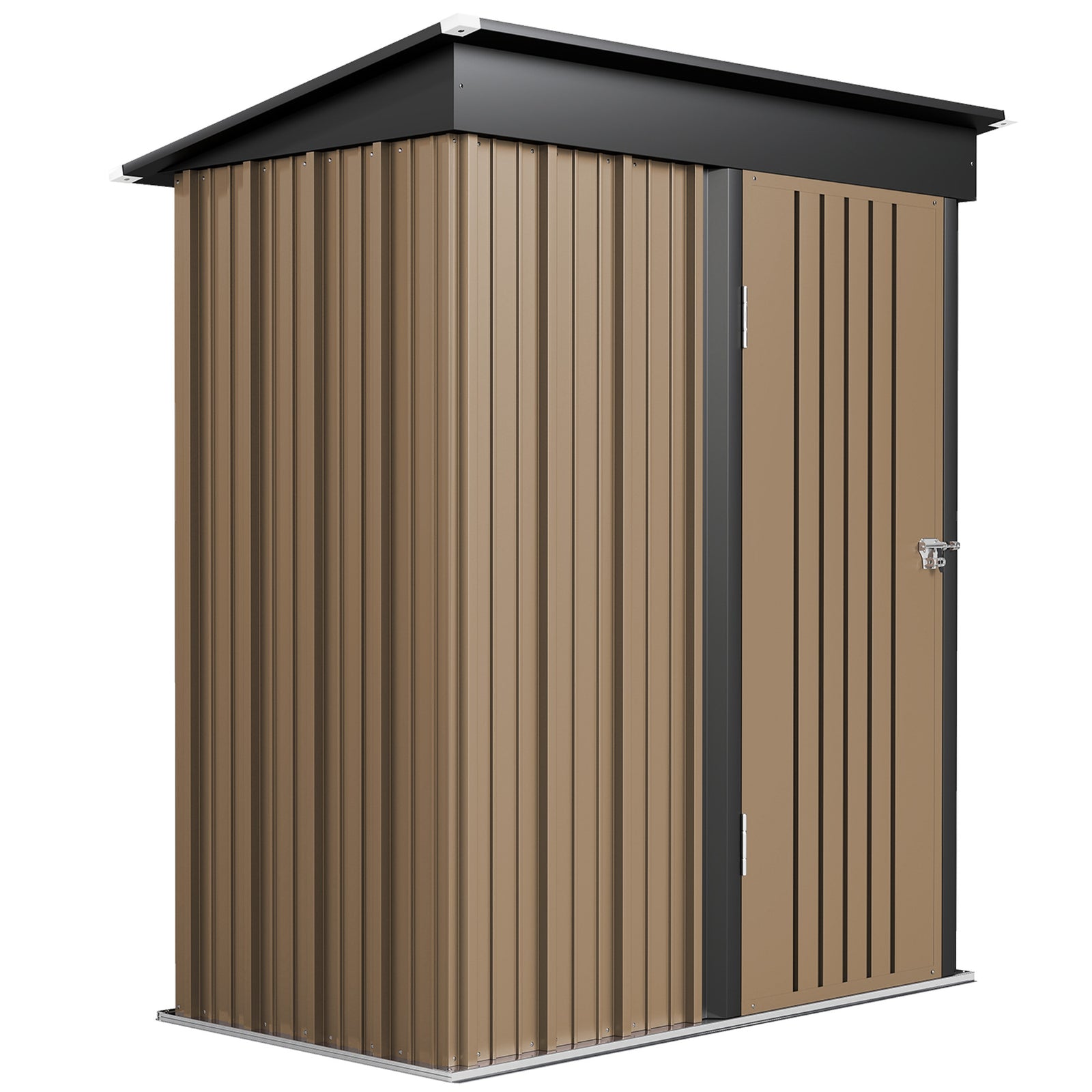 5 x 3ft Corrugated Steel Storage Shed, with Lock - Brown
