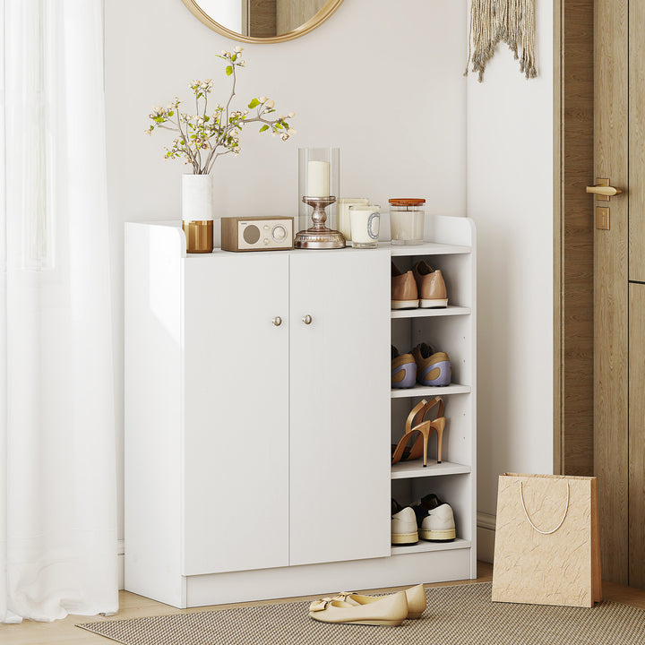 Shoe Storage Cabinet Two Doors w/ Adjustable 4 Shelves Cupboard Footwear Rack Stand Organiser Hallway White