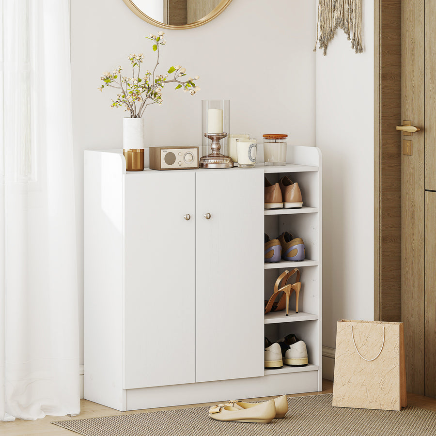 Shoe Storage Cabinet Two Doors w/ Adjustable 4 Shelves Cupboard Footwear Rack Stand Organiser Hallway White