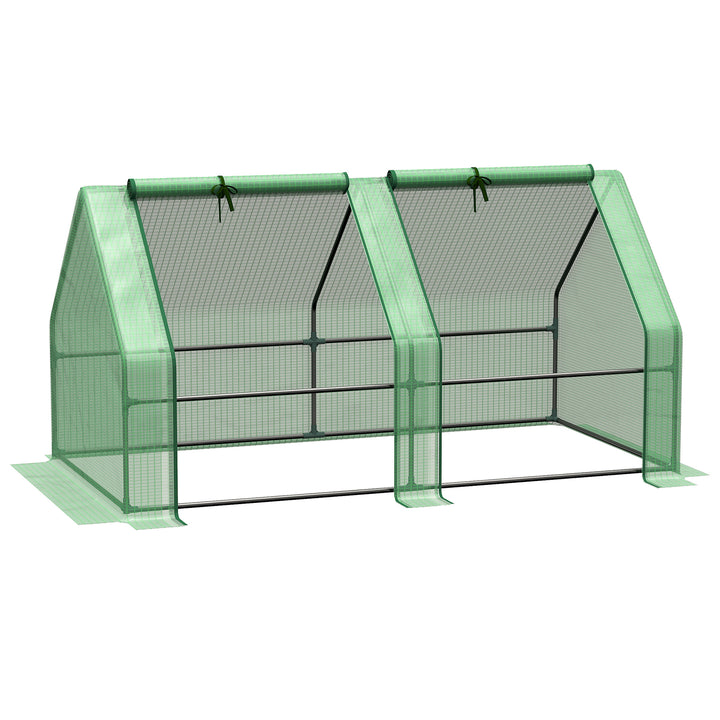 MCL Mini Small Greenhouse with Steel Frame & PE Cover & Zippered Window Poly tunnel Steeple for Plants Vegetables, 180 x 90 x 90 cm, Green