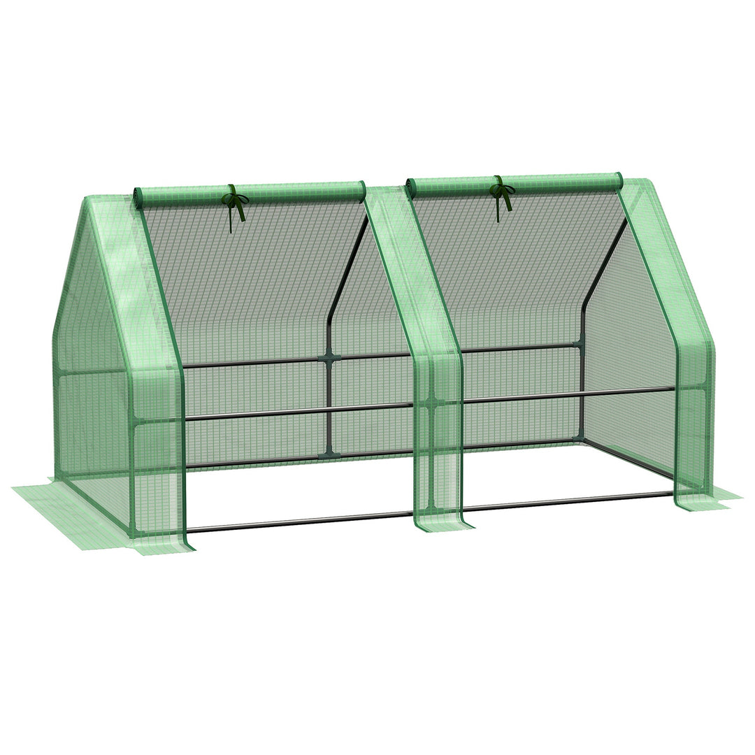Mini Small Greenhouse with Steel Frame &amp; PE Cover, Green