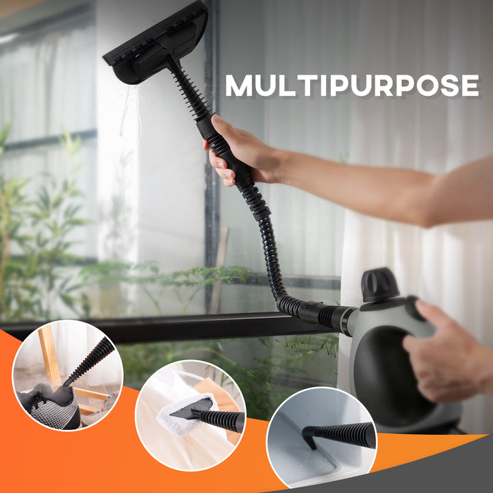 Handheld Steam Cleaner for Chemical Free Cleaning, Portable Multi-purpose Steamer with 9 Pieces Accessory for Kitchen, Bathroom, Window, Car Seat, Carpet, Sofa, 1050W, 350ML Tank, Grey