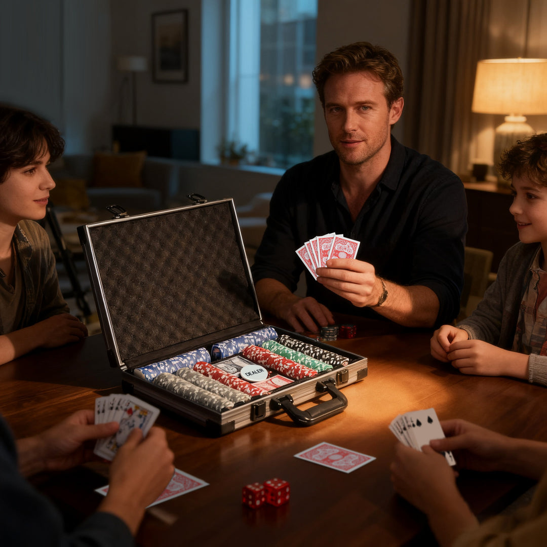 MCL 400-Piece Poker Chips Set with Lightweight ABS Case, Casino Texas Holdem Poker Set with Mat, 11.5g Numbered Poker Chips, Two Decks of Cards, Dealer, Five Dices, Grey