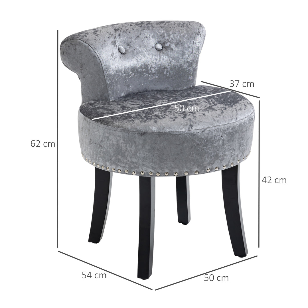 HOMCOM Dressing Table Stool, Ice Velvet with Rubber Wood Legs, Makeup Seat for Living Room, Bedroom, Grey | Aosom UK