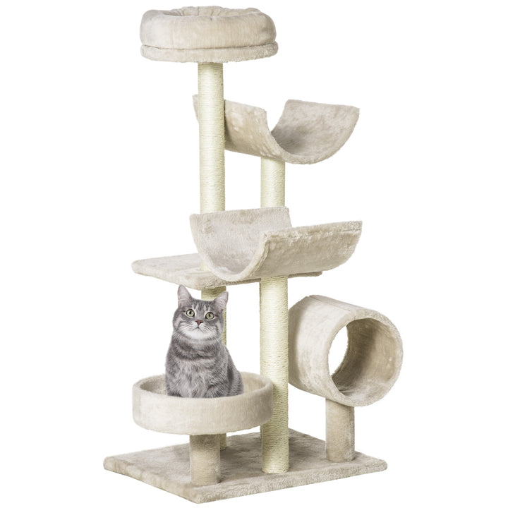 PawHut Cat Tree, Plush, 50Lx40Wx105H cm-Beige | Aosom UK