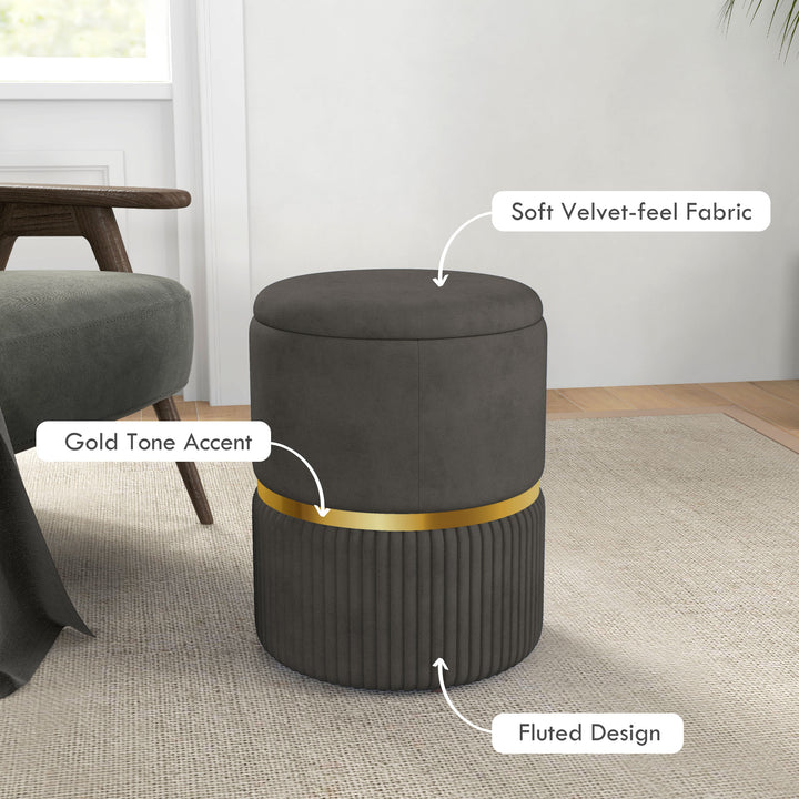 Velvet-Feel Storage Ottoman - Grey