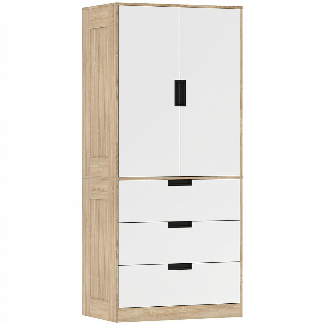 Modern Clothes Storage Cupboard Unit, 3 Drawer 2 Door Wardrobe with Ha