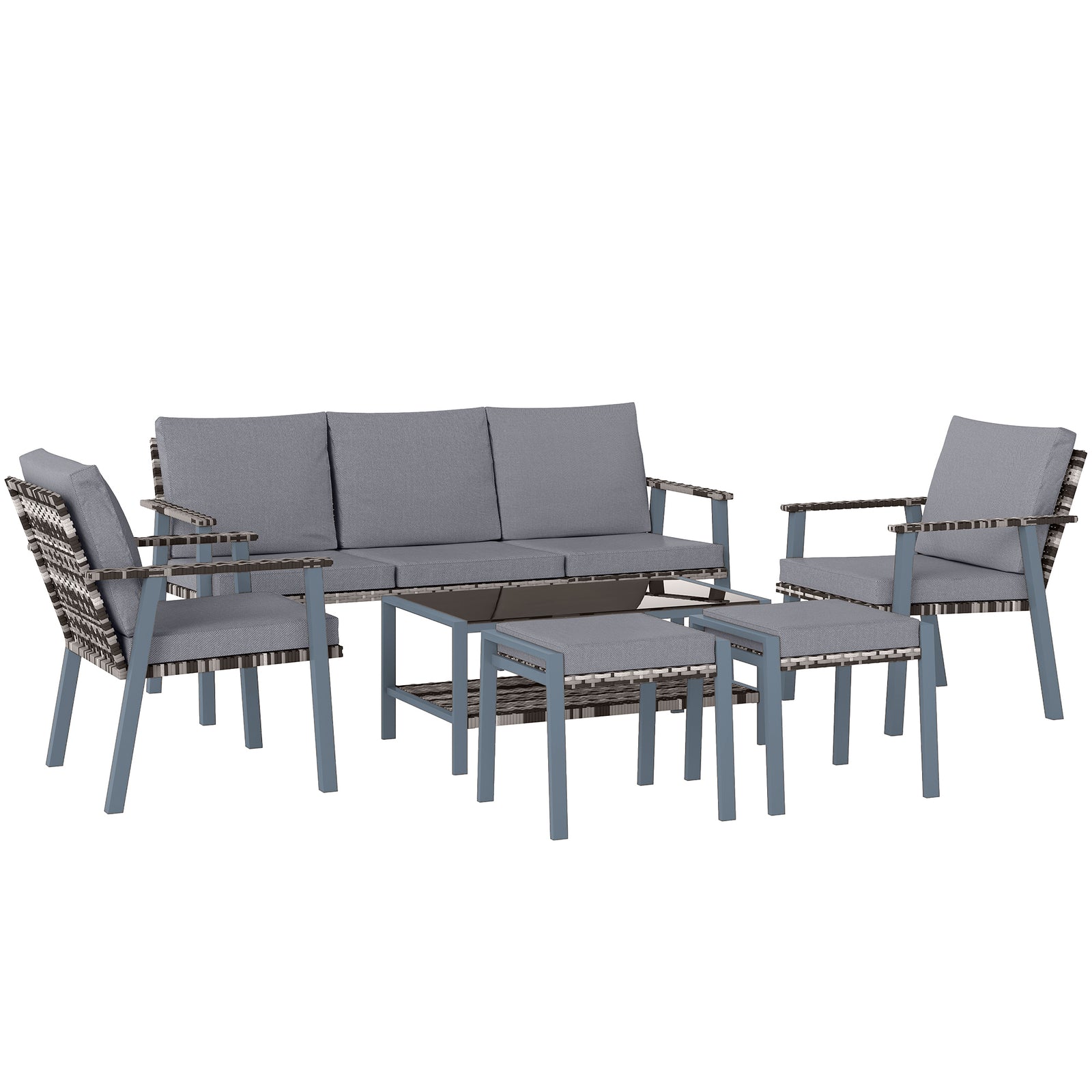 Six-Piece Rattan Garden Sofa Set - Grey