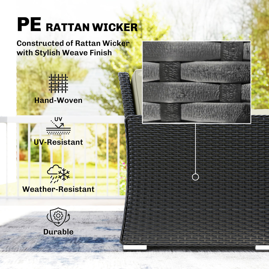 7 Pieces PE Rattan Garden Furniture Set, 50,000 BTU Gas Fire Pit Table