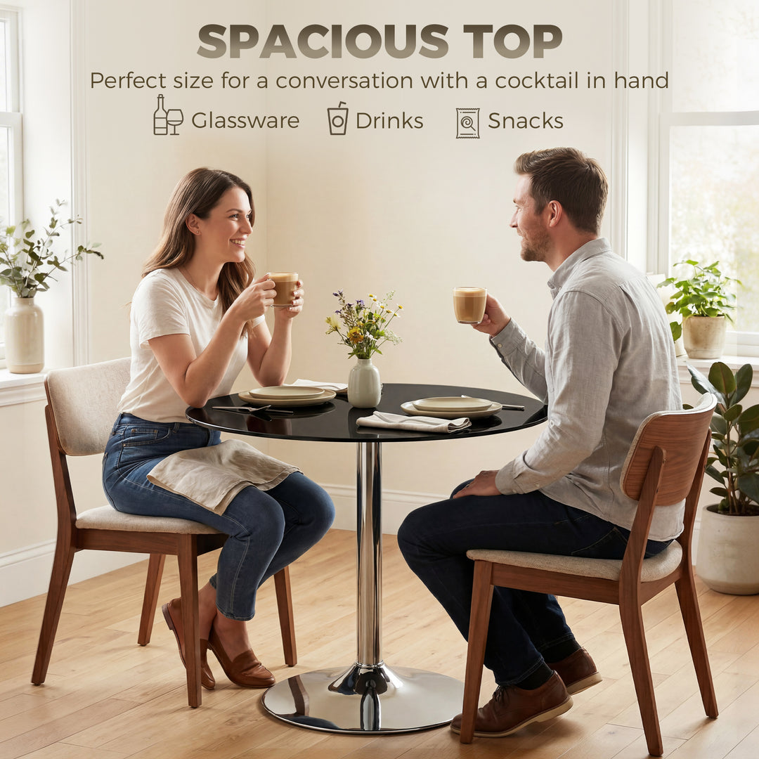 Round Bar Table, Modern Dining Table with Tempered Glass Top and Steel