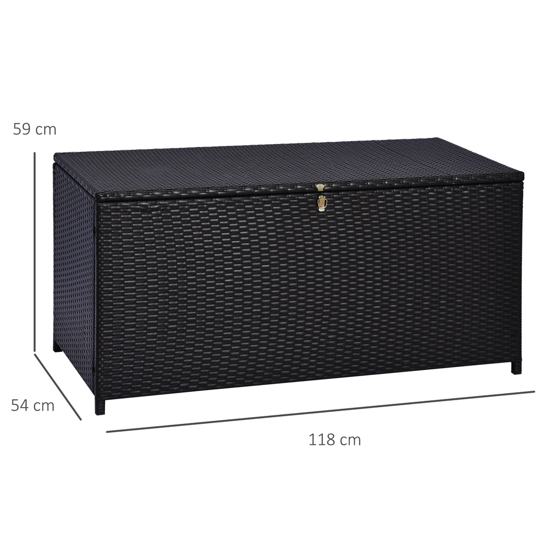 284 L Rattan Garden Storage Box, Outdoor Garden Storage Box with Gas Lift and Lockable Lid, Outdoor Wicker Rattan Chest Container for Garden Tools, 118 x 54 x 59 cm, Dark Brown