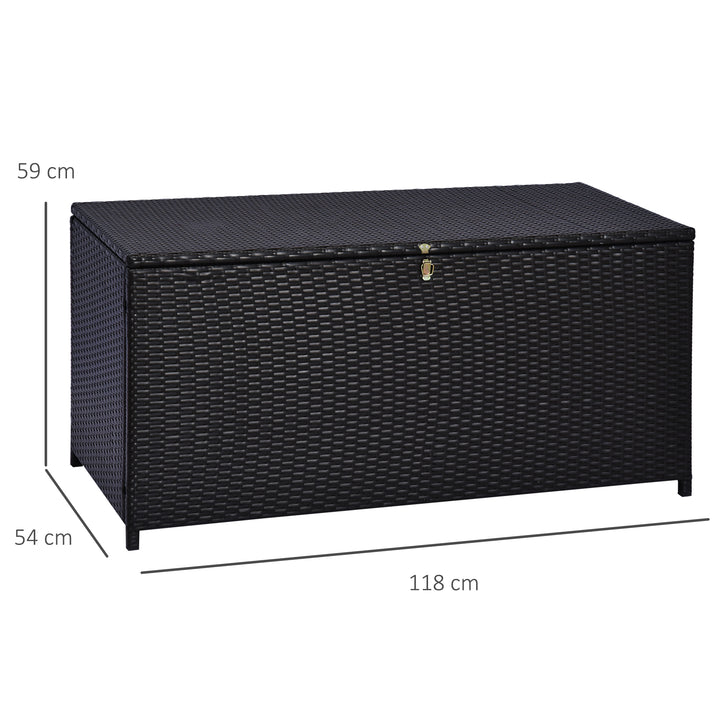 284 L Rattan Garden Storage Box, Outdoor Garden Storage Box with Gas Lift and Lockable Lid, Outdoor Wicker Rattan Chest Container for Garden Tools, 118 x 54 x 59 cm, Dark Brown