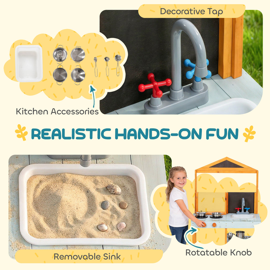 Mud Kitchen for Kids, Outdoor Wooden Play Kitchen with Sink, Stove, Co